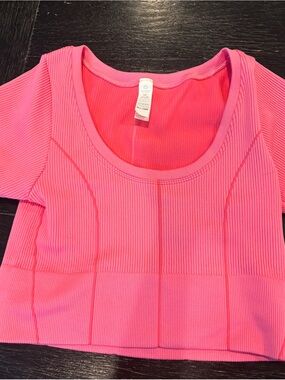 aerie Hot Pink Ribbed Scoop Crop Top